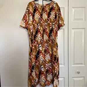 Anna Maxwell Full Length Short‎ Sleeve Dress Tan Brown Orange Size 26W